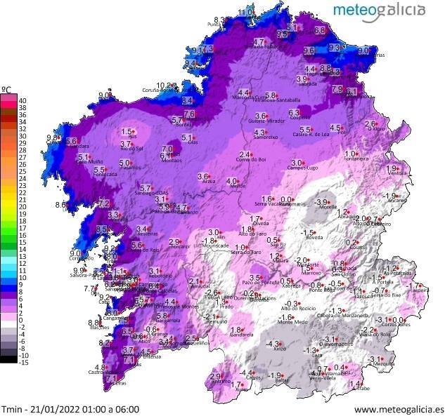 Temperaturas mínimas até as 6 da mañá
