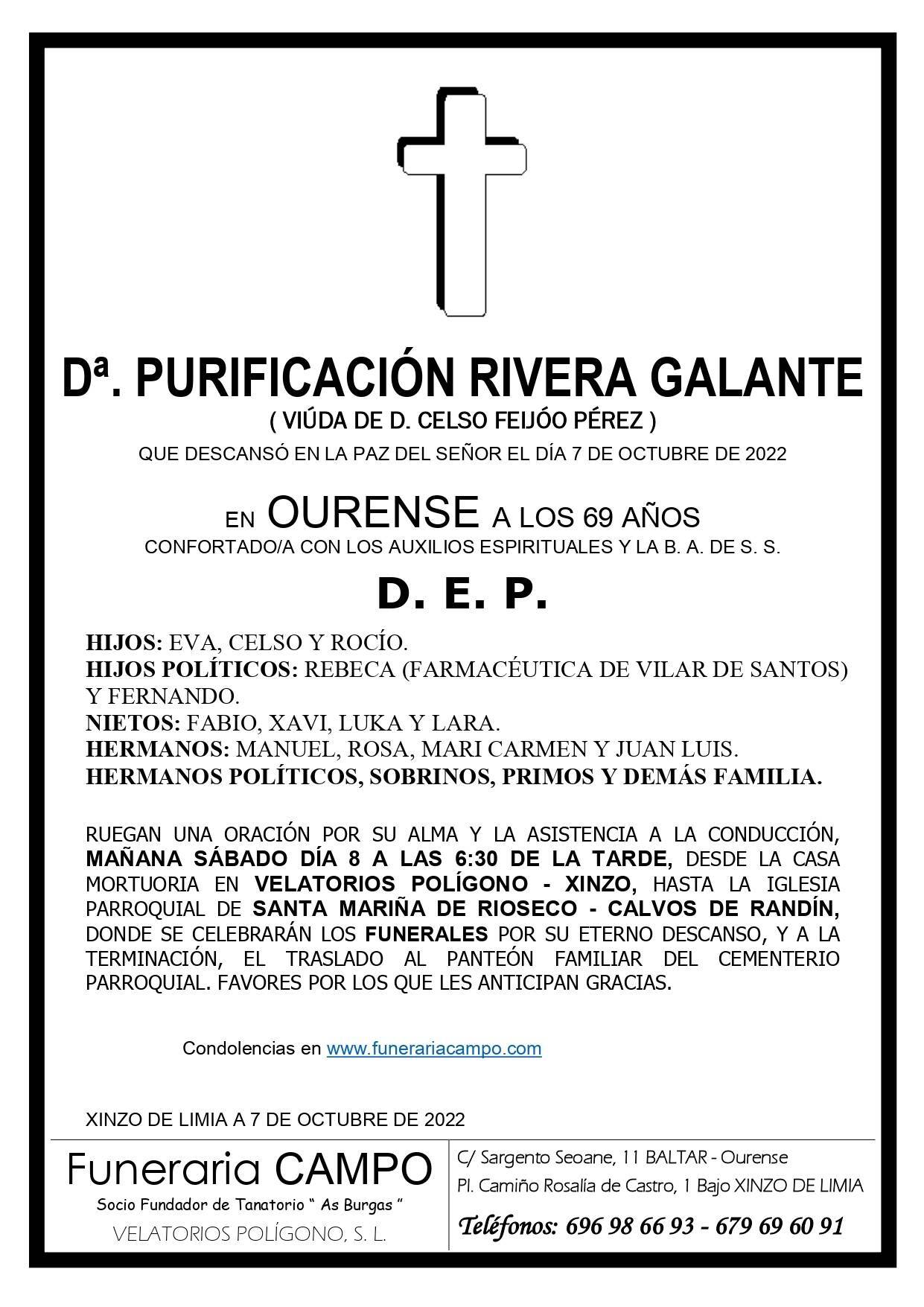 Esquelas. Purificacion. 8 de outubro