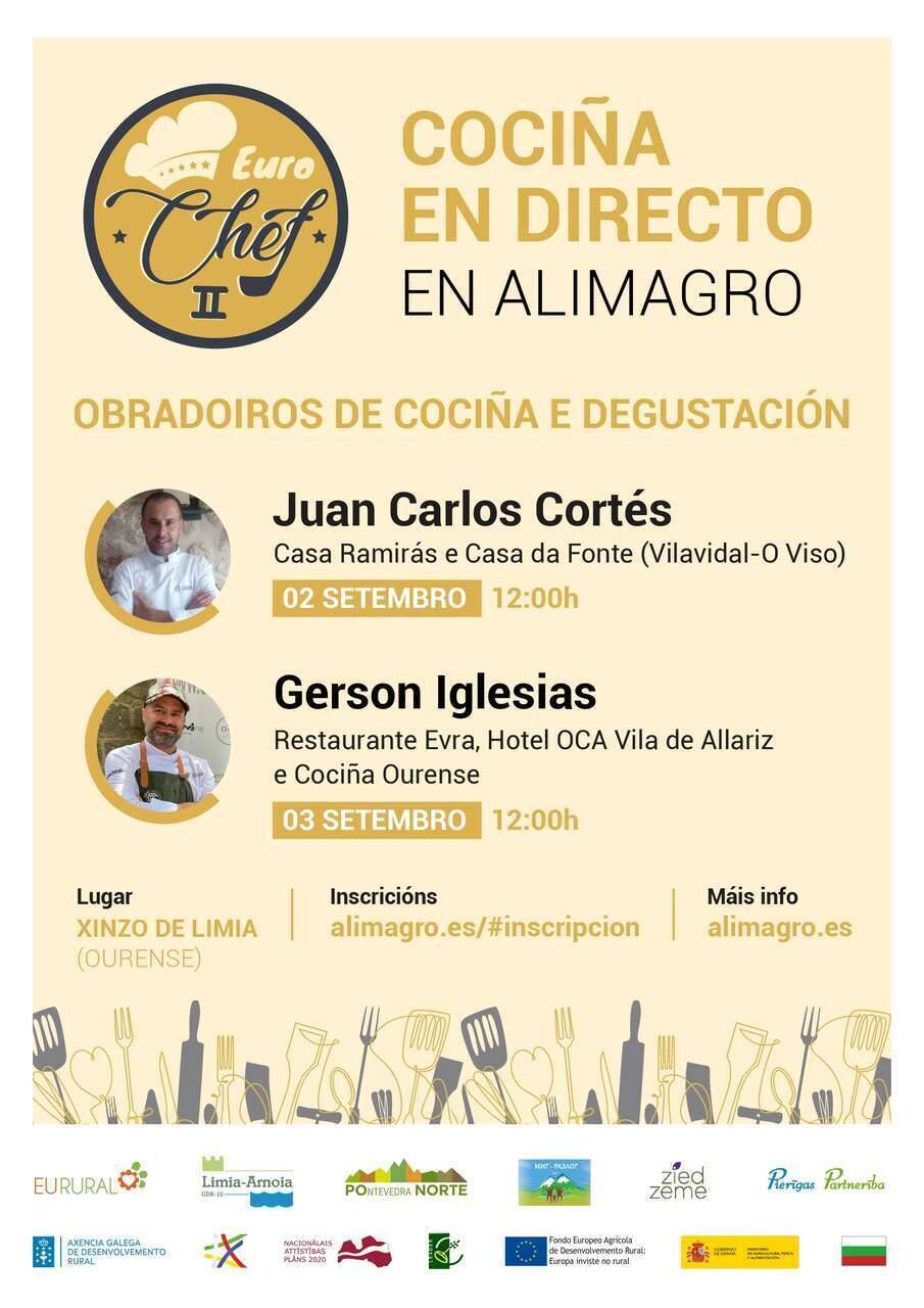 Cartel dos obradorios de cociña cos que colabora o GDR Limia-Arnoia en Alimagro.