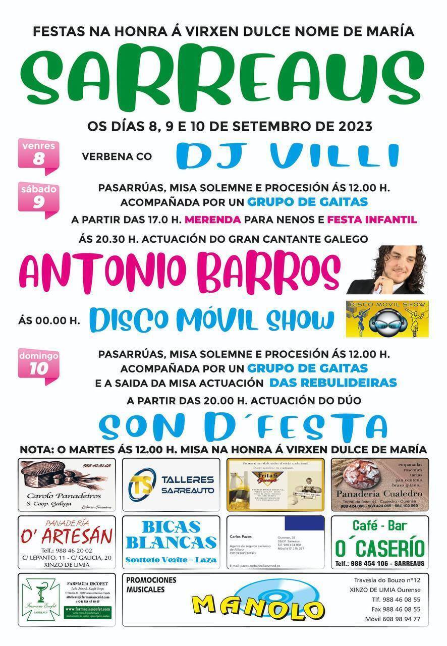 Cartel das festas patronais en Sarreaus. FOTO: Gráficas Cars.