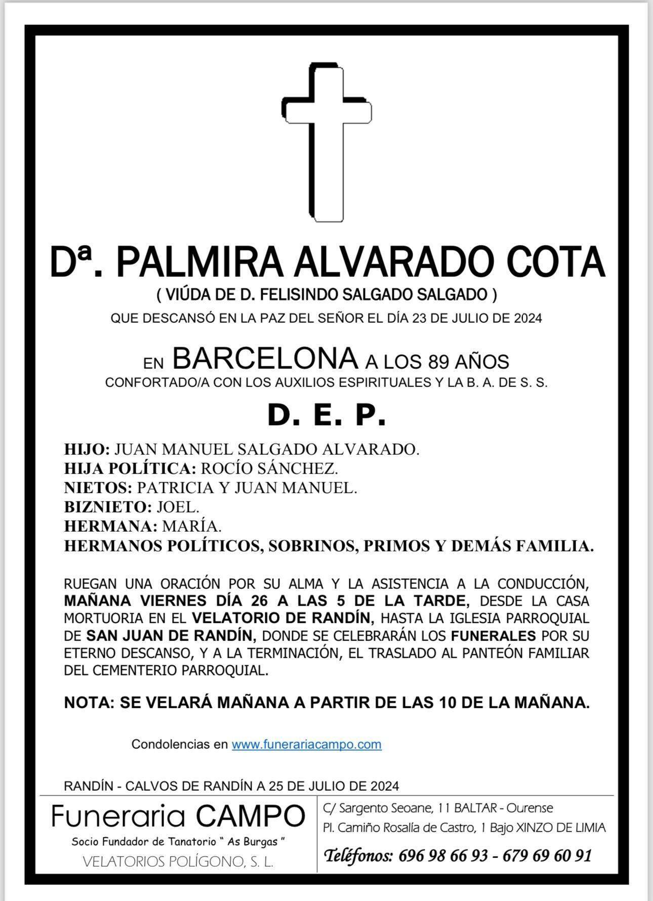 Esquela Palmira Alvarado
