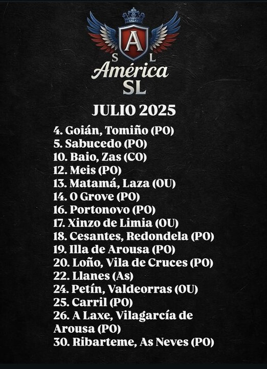 Ámerica S.L actuará nas festa de Xinzo de Limia.
