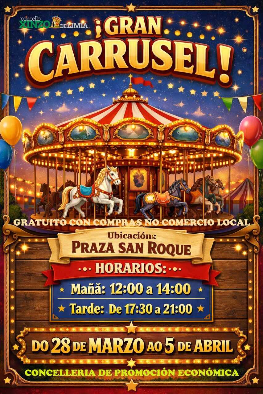 Cartel oficial del Gran Carrusel que se instalará en la Praza San Roque de Xinzo durante la Semana Santa.